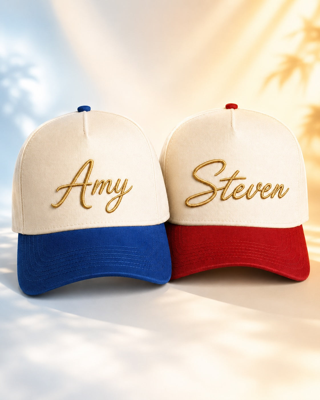 Personalised Name Caps – Metallic Gold or Silver Embroidery