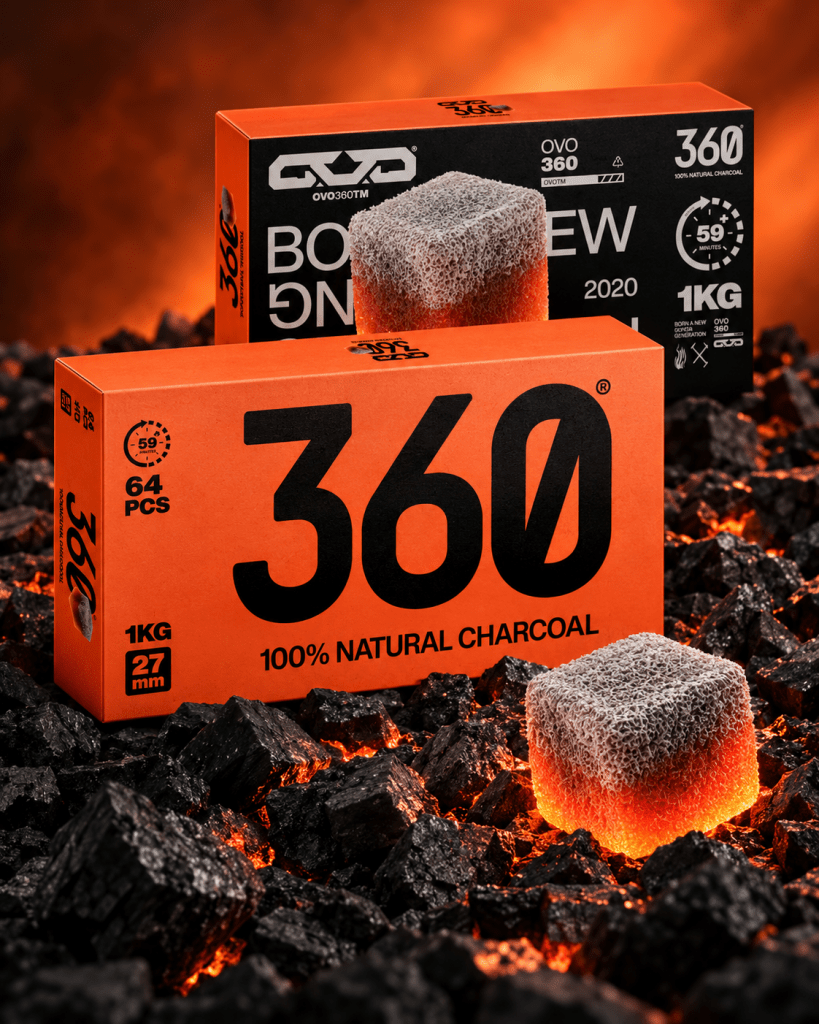 OVO 360 Premium Charcoal 27mm Cubes – 1kg (64 Pieces) - Shisha Shop