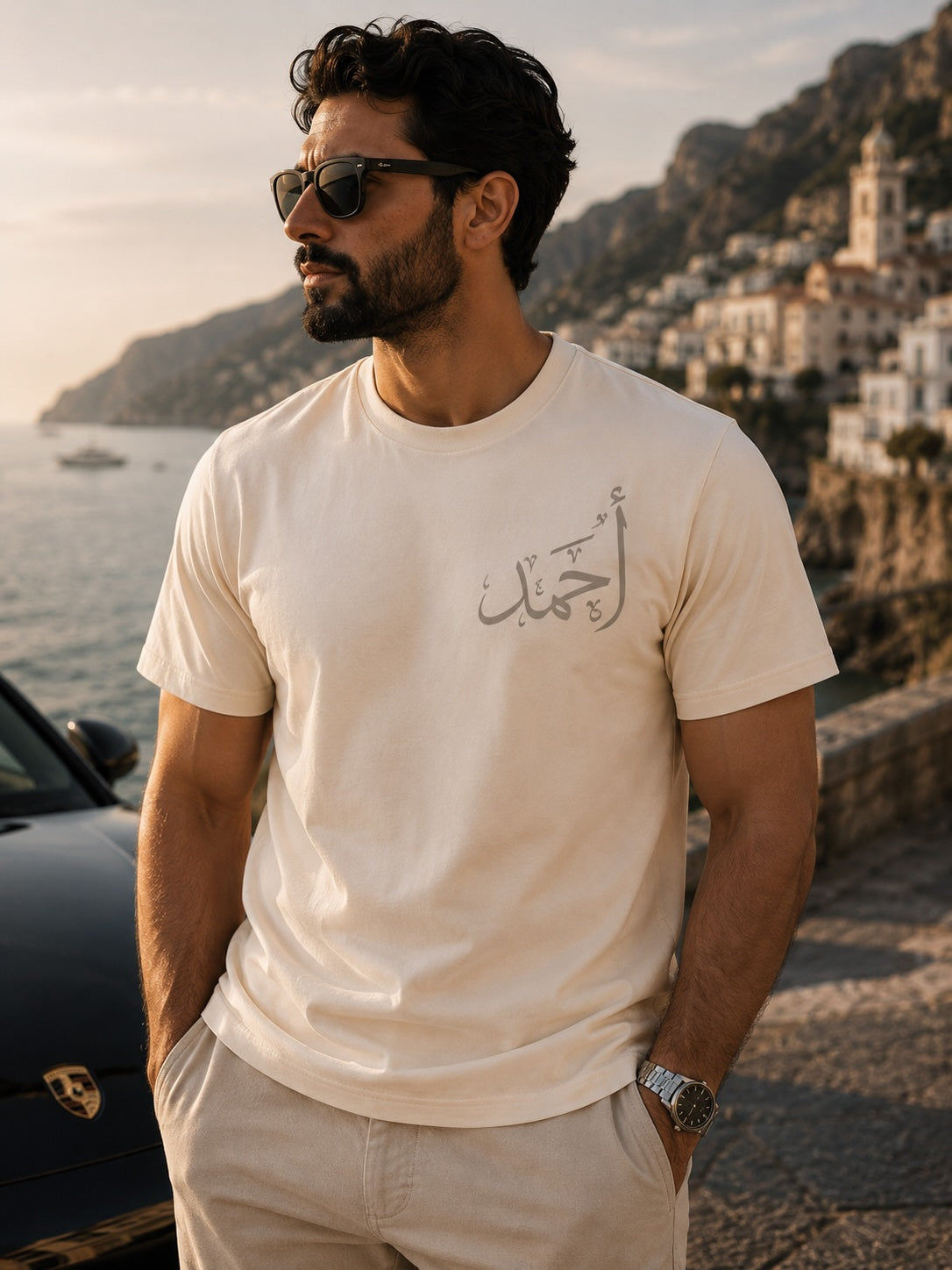Mens Personalised Metallic Silver Small Text T-Shirt - 220 GSM